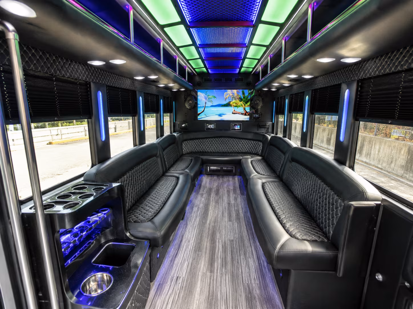chandler 18 passenger party bus inside
